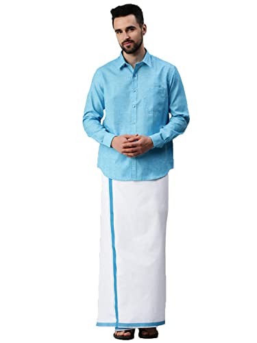 RAMRAJ COTTON Mens Cotton Plain Shirt and Dhoti Set
